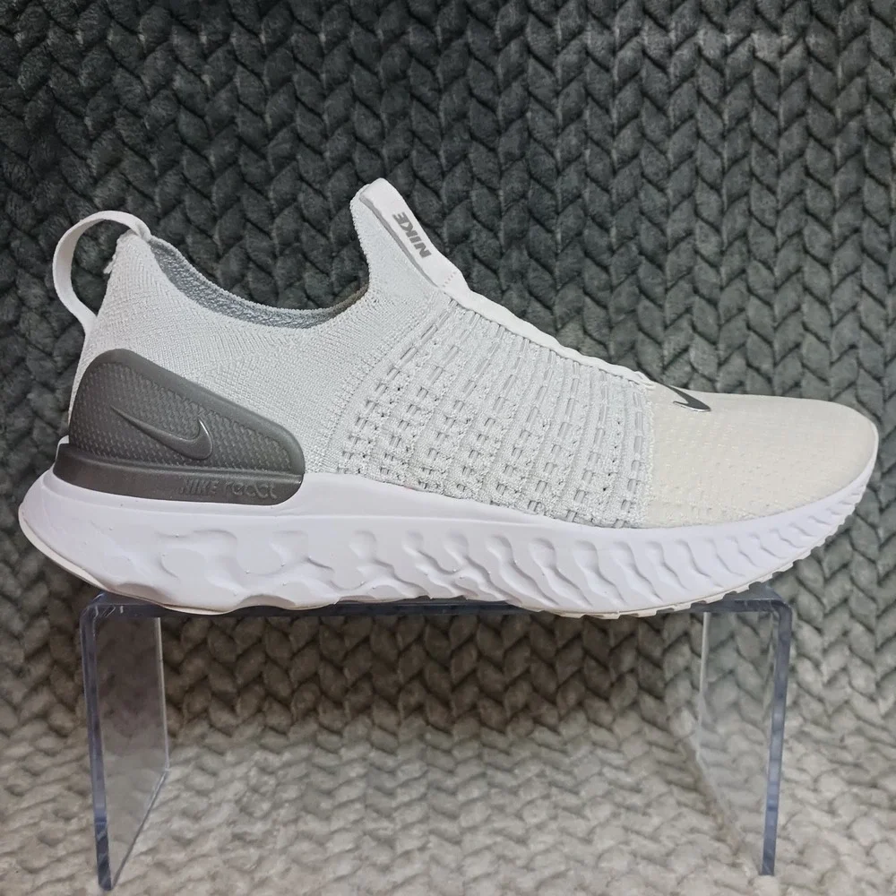 Nike React Phantom Run Flyknit 2 True White Silver Women's Running Shoes Size 9